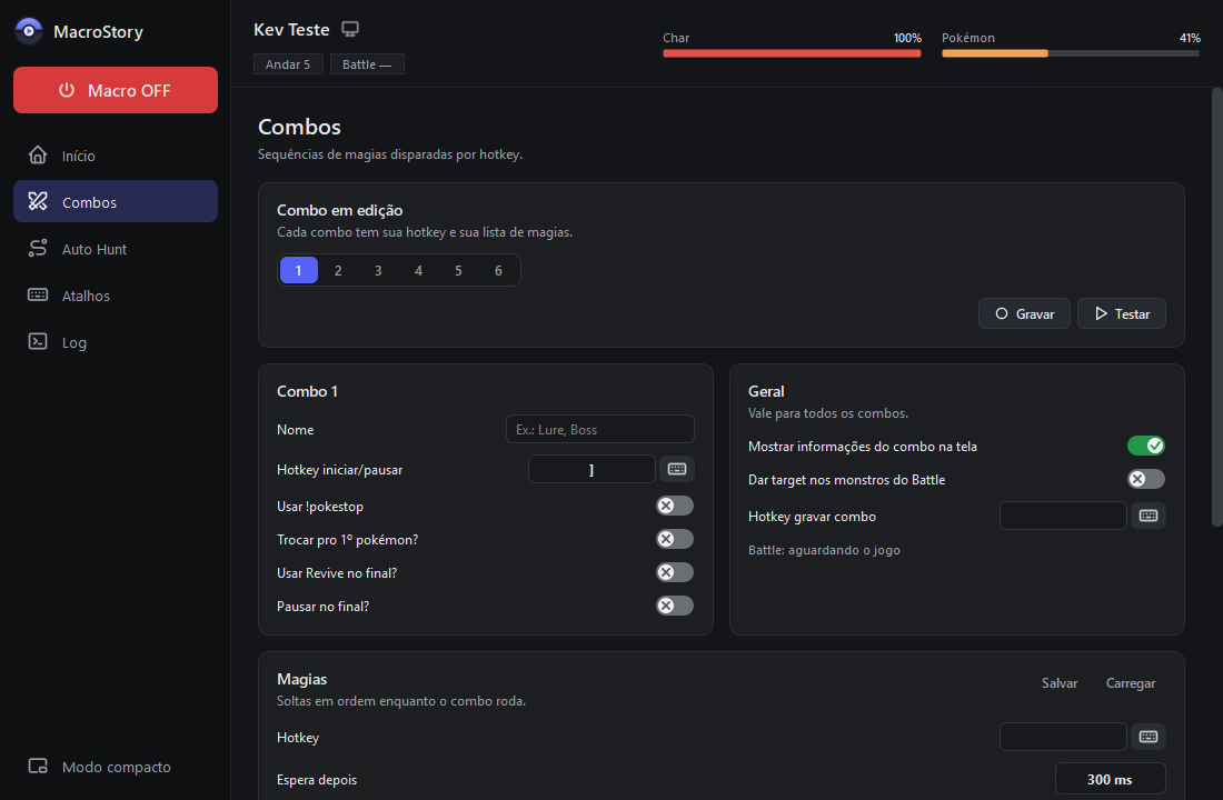Configuração de um combo de golpes